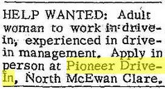 Pioneer Drive-In - April 15 1970 Help Wanted